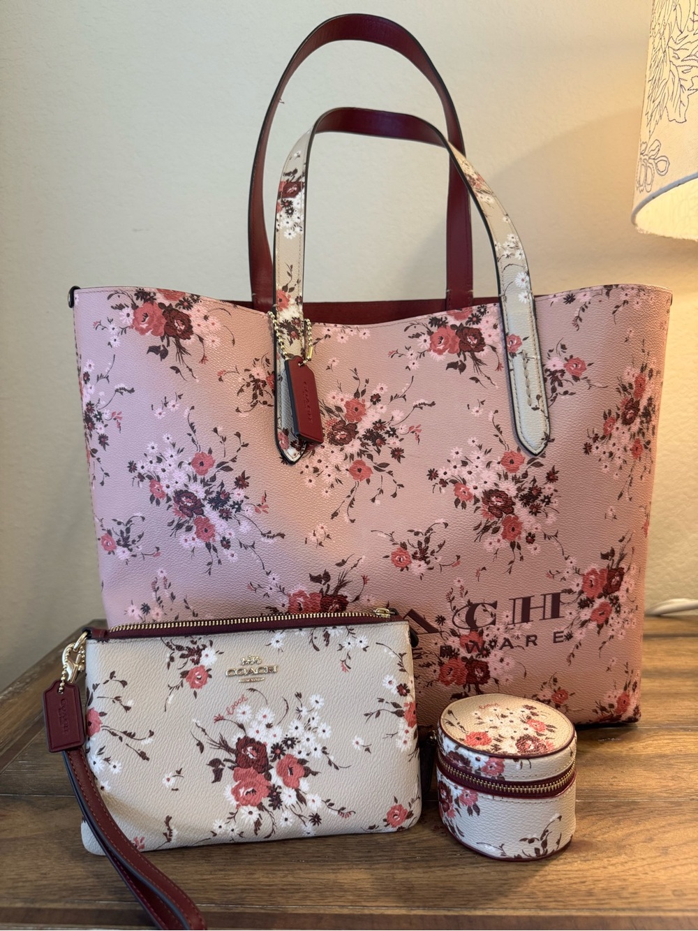 Coach Floral Tote, Wrislet, and Jewelry